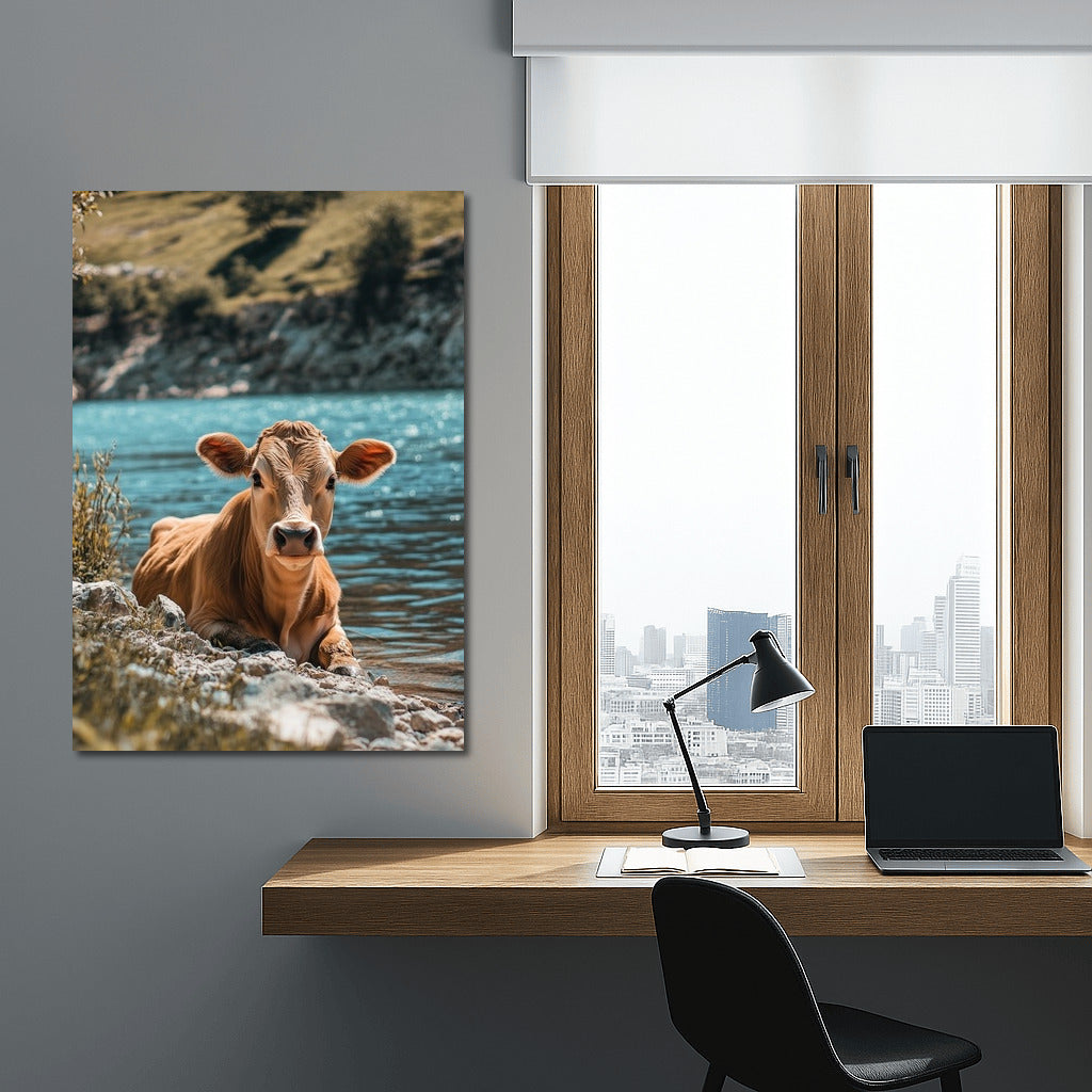 Coastal Idyll: Cow in Summer Calm