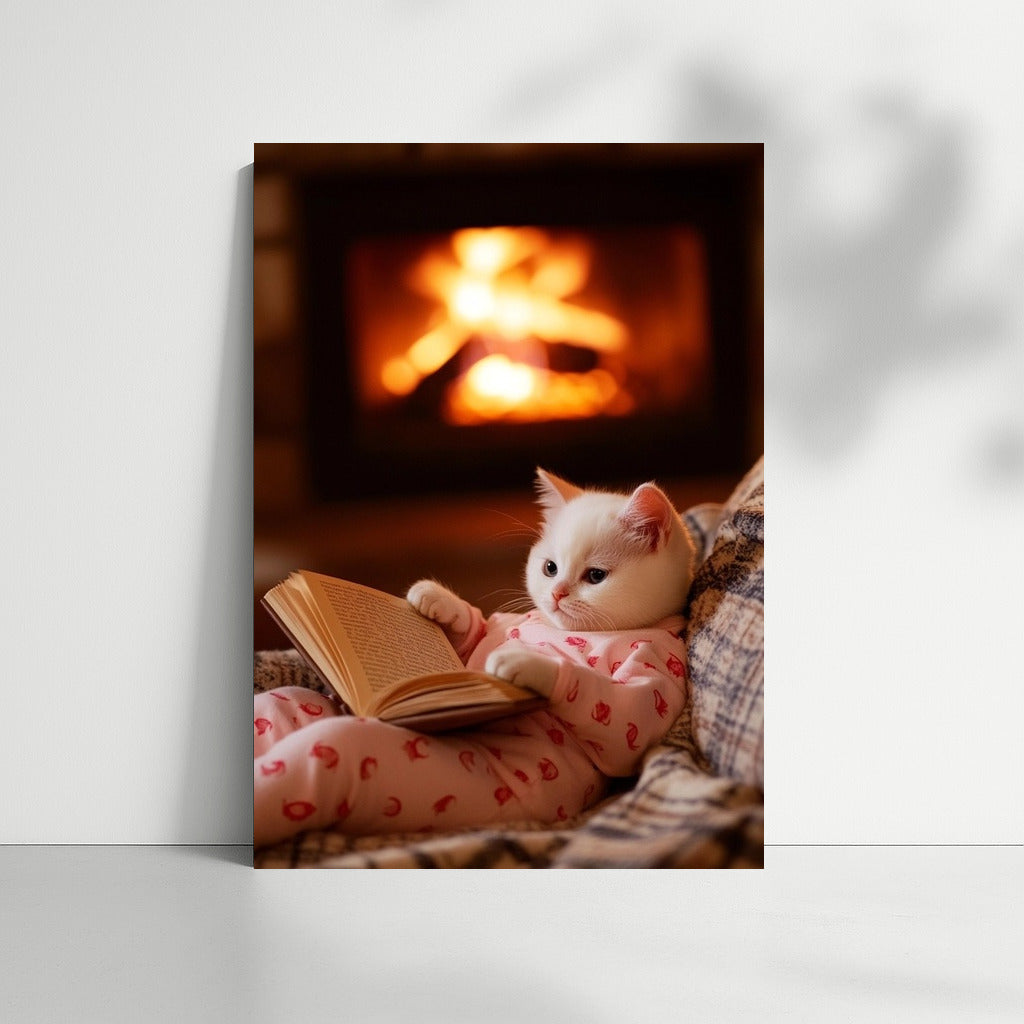 Book purr by the fire