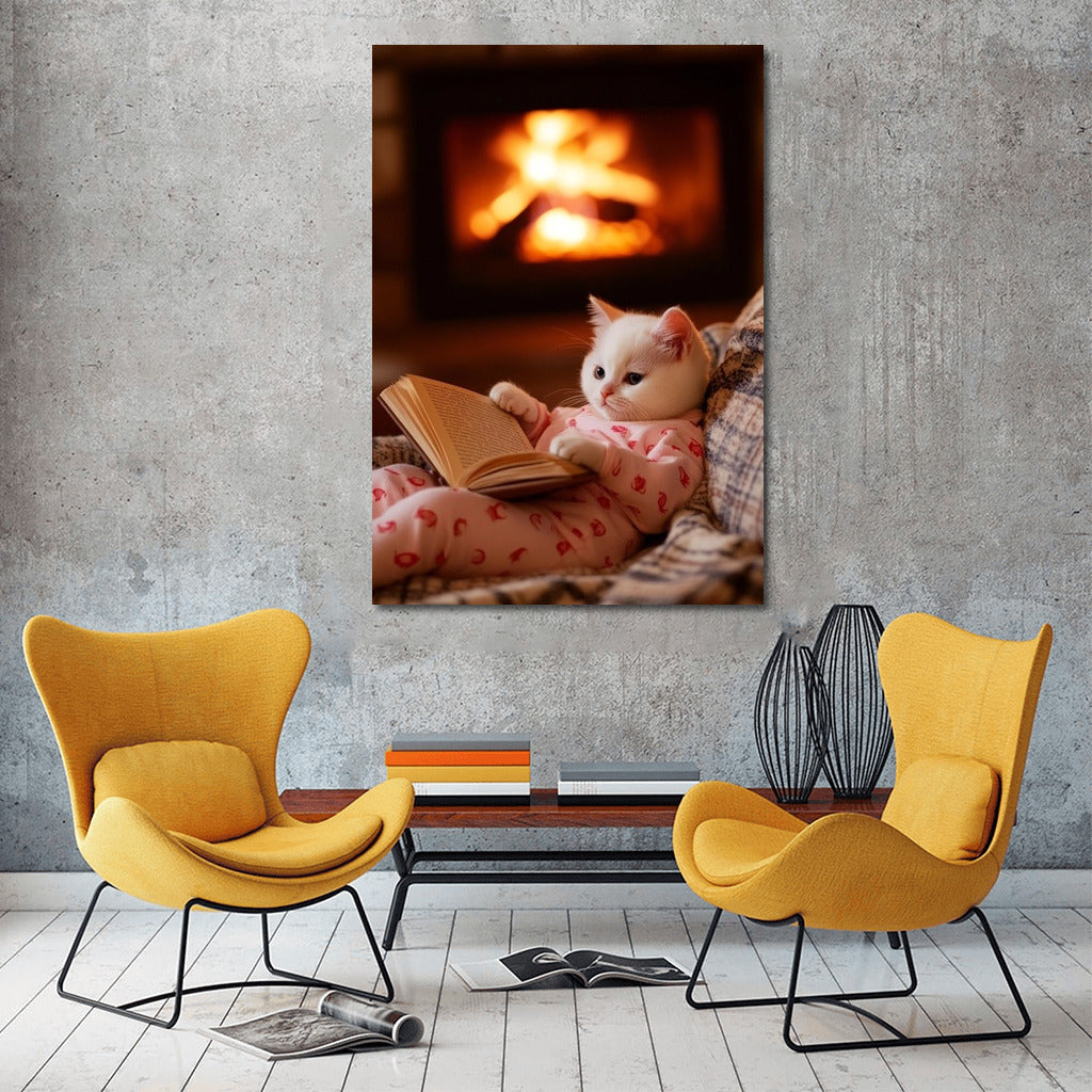 Book purr by the fire