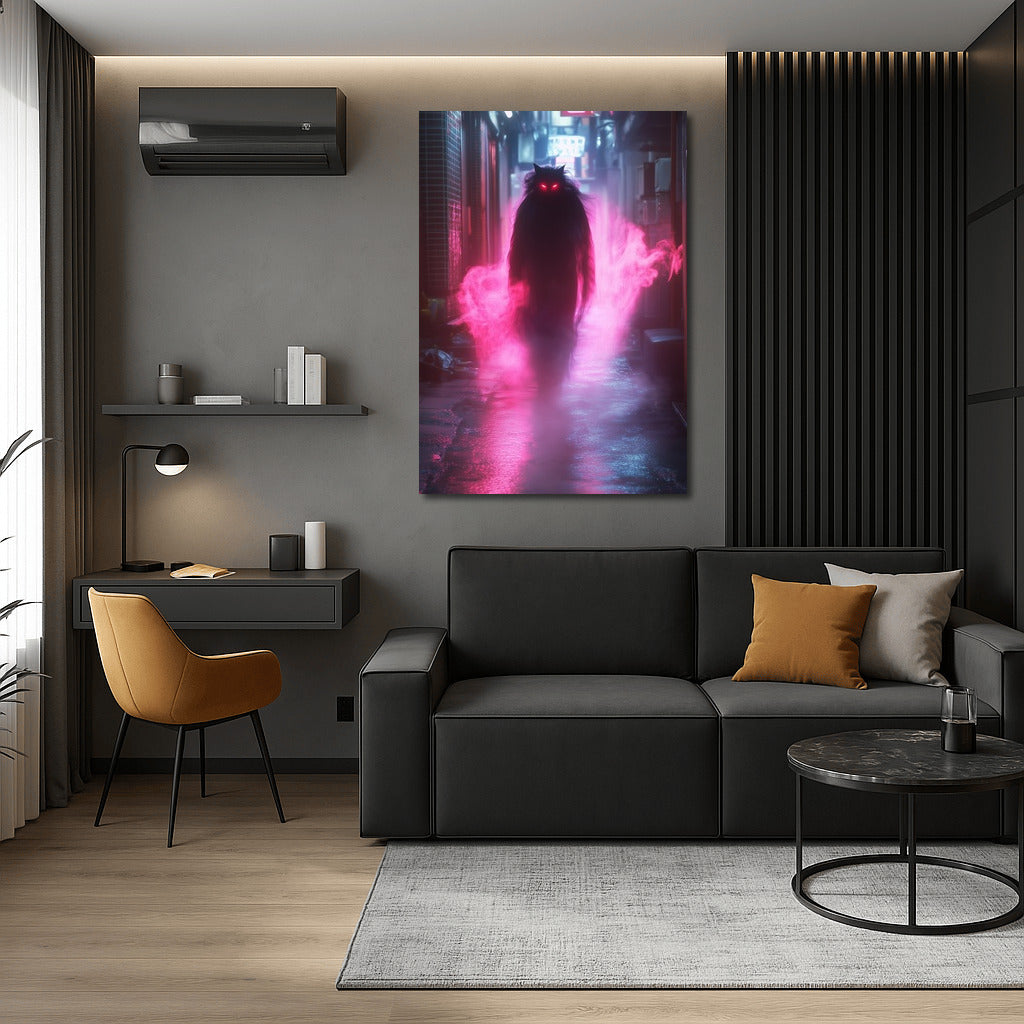 Neon Wanderer in the City Haze