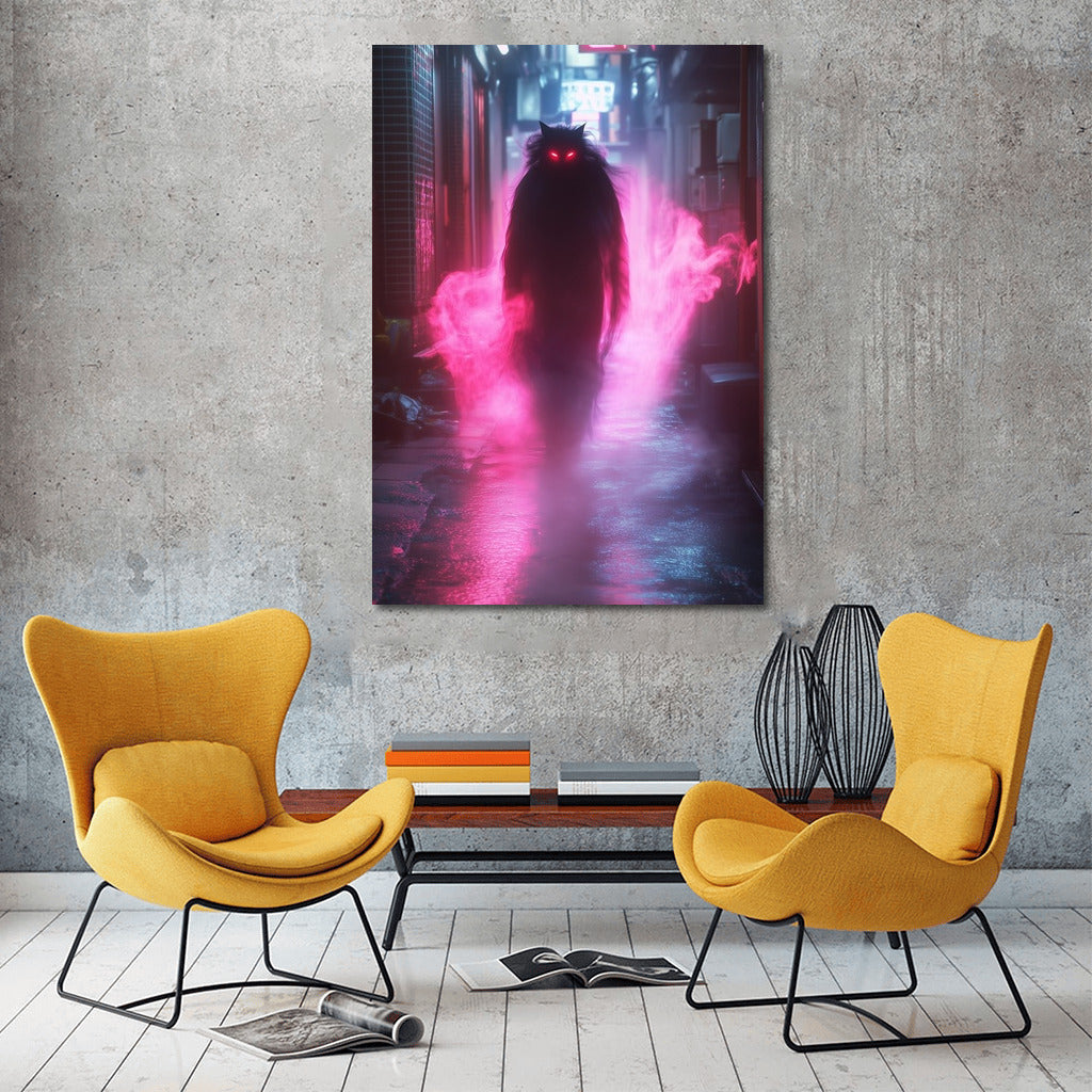 Neon Wanderer in the City Haze
