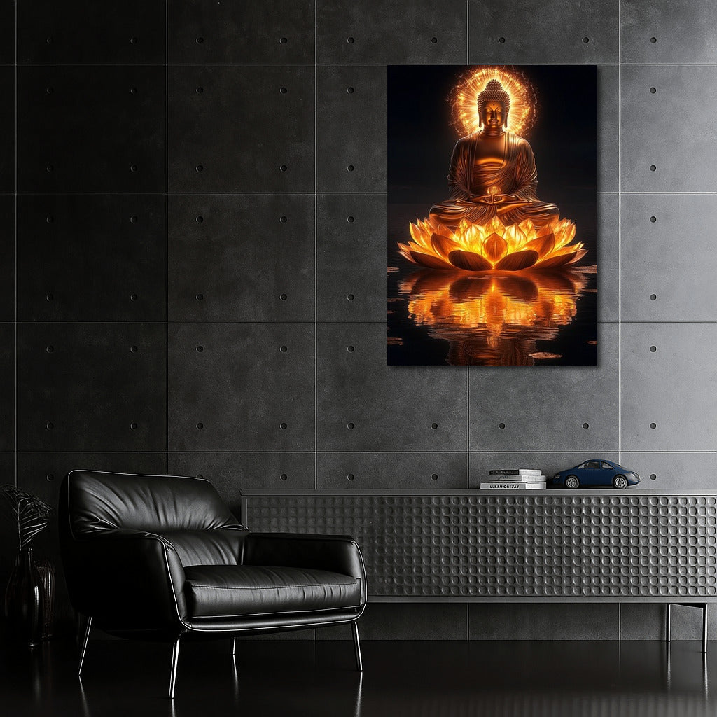 The Radiance of the Lotus: Buddha in Golden Tranquility