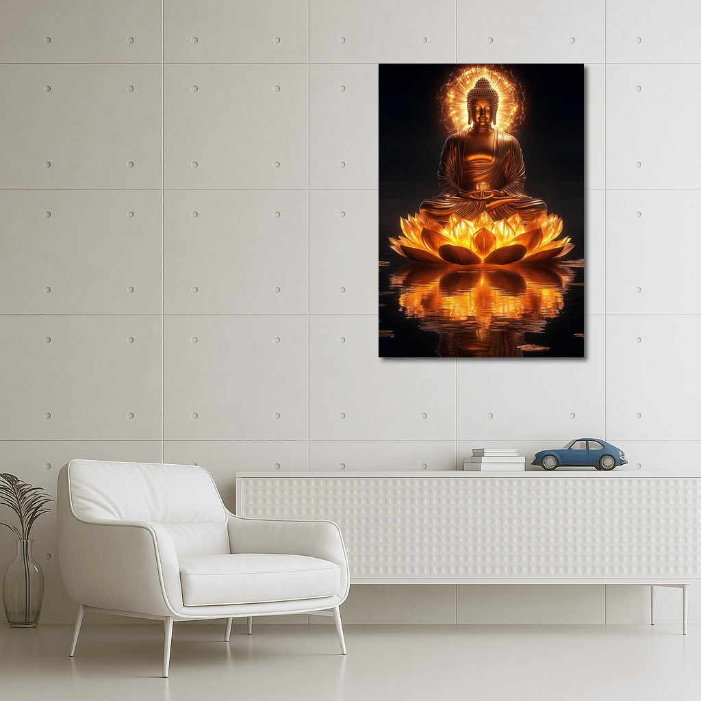 The Radiance of the Lotus: Buddha in Golden Tranquility