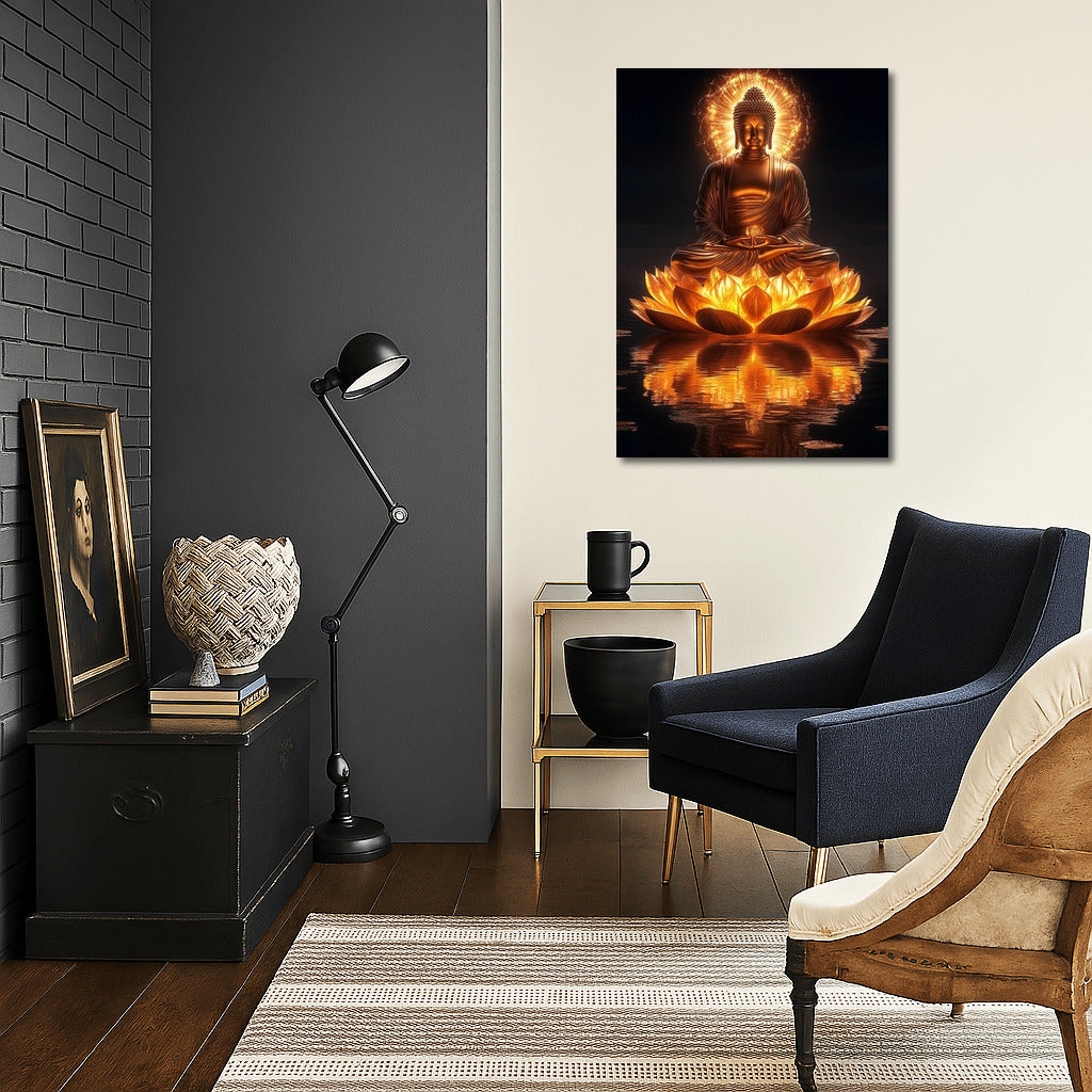 The Radiance of the Lotus: Buddha in Golden Tranquility