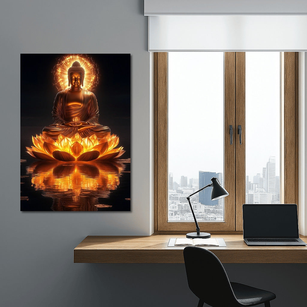 The Radiance of the Lotus: Buddha in Golden Tranquility