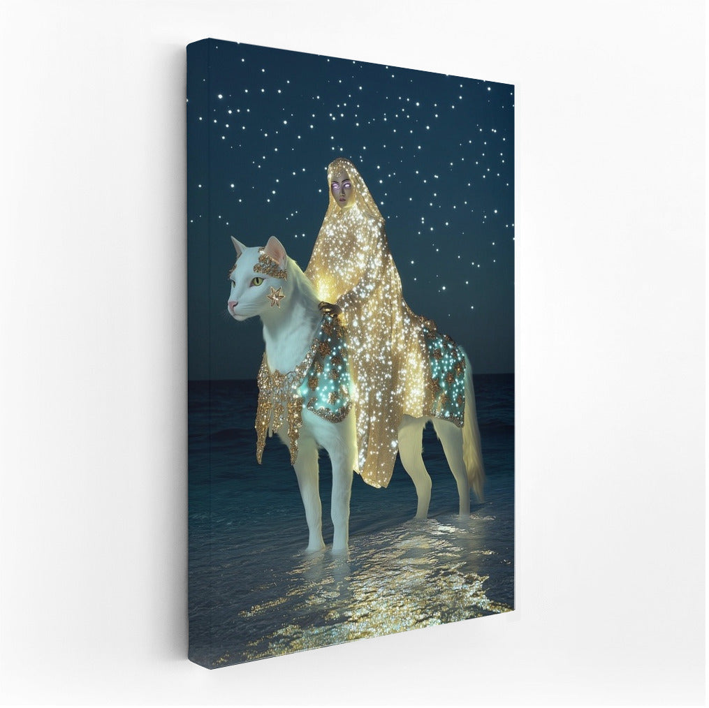 Night Odyssey: The Star-Cloaked Cat Rider