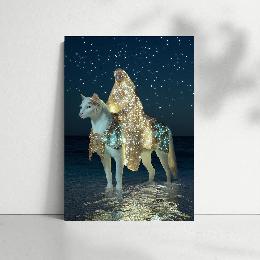 Night Odyssey: The Star-Cloaked Cat Rider