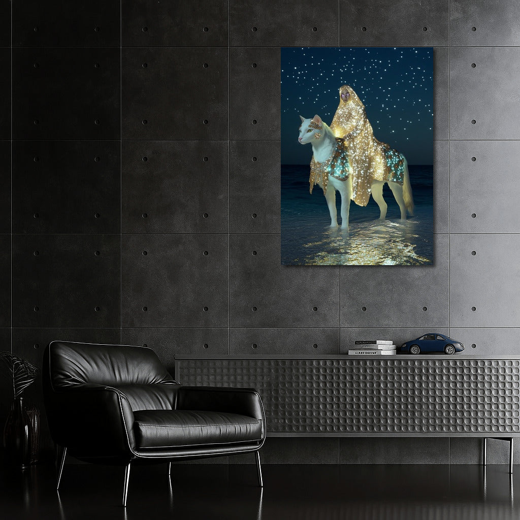 Night Odyssey: The Star-Cloaked Cat Rider