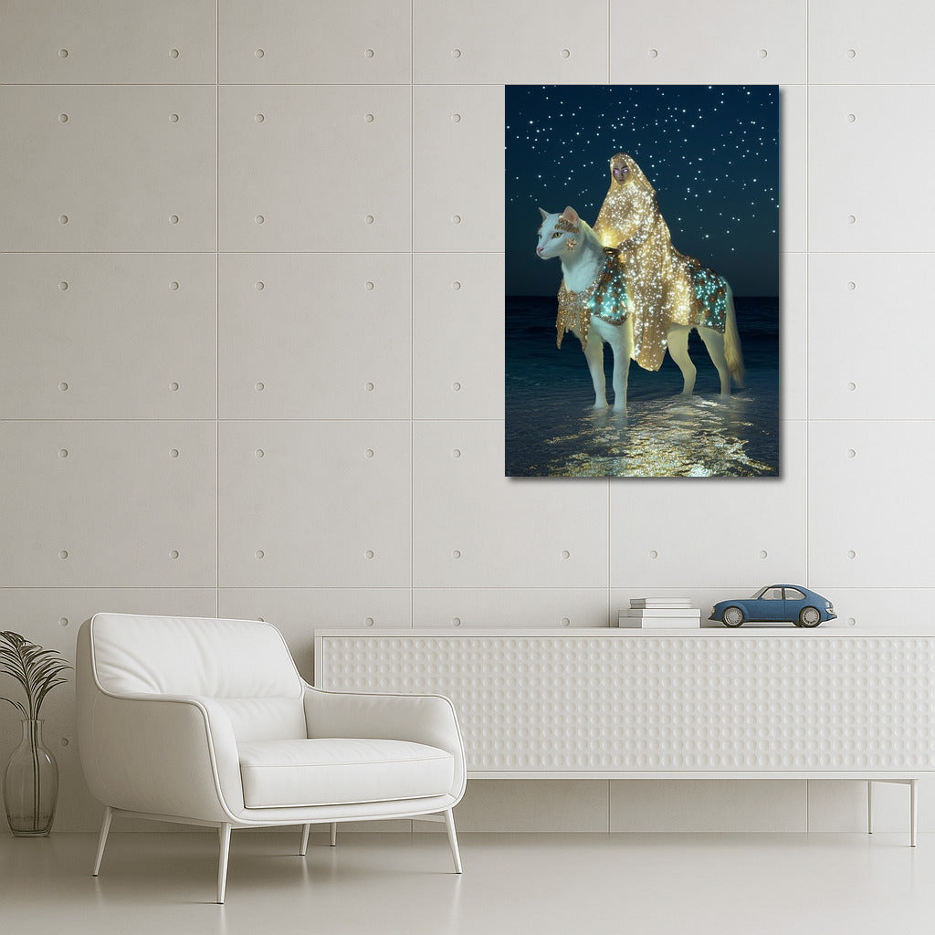 Night Odyssey: The Star-Cloaked Cat Rider