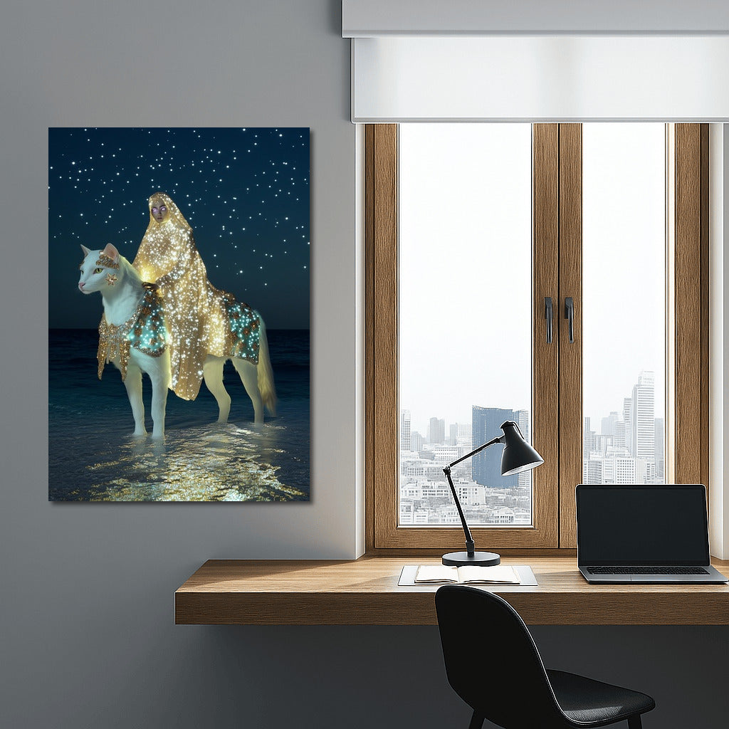 Night Odyssey: The Star-Cloaked Cat Rider