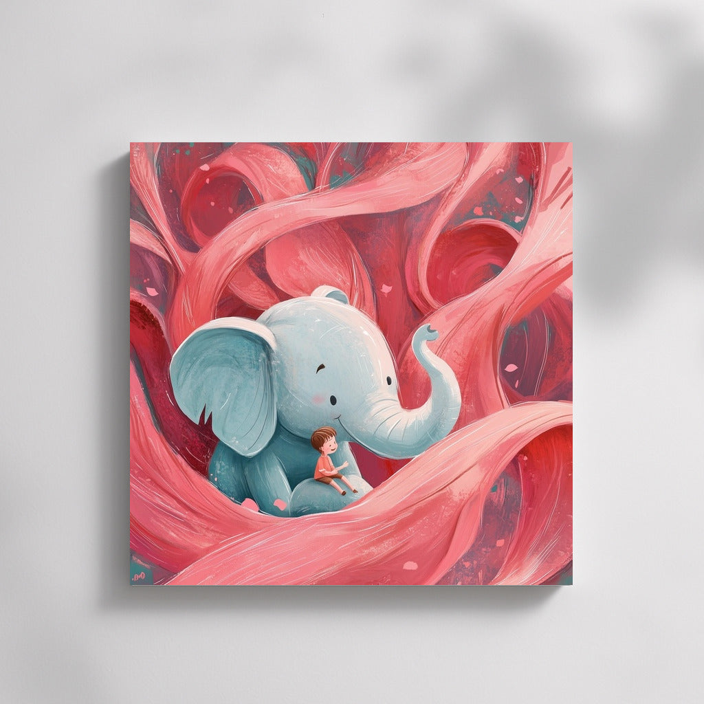 Blue Elephant in the Dance of Pink Whirlwinds
