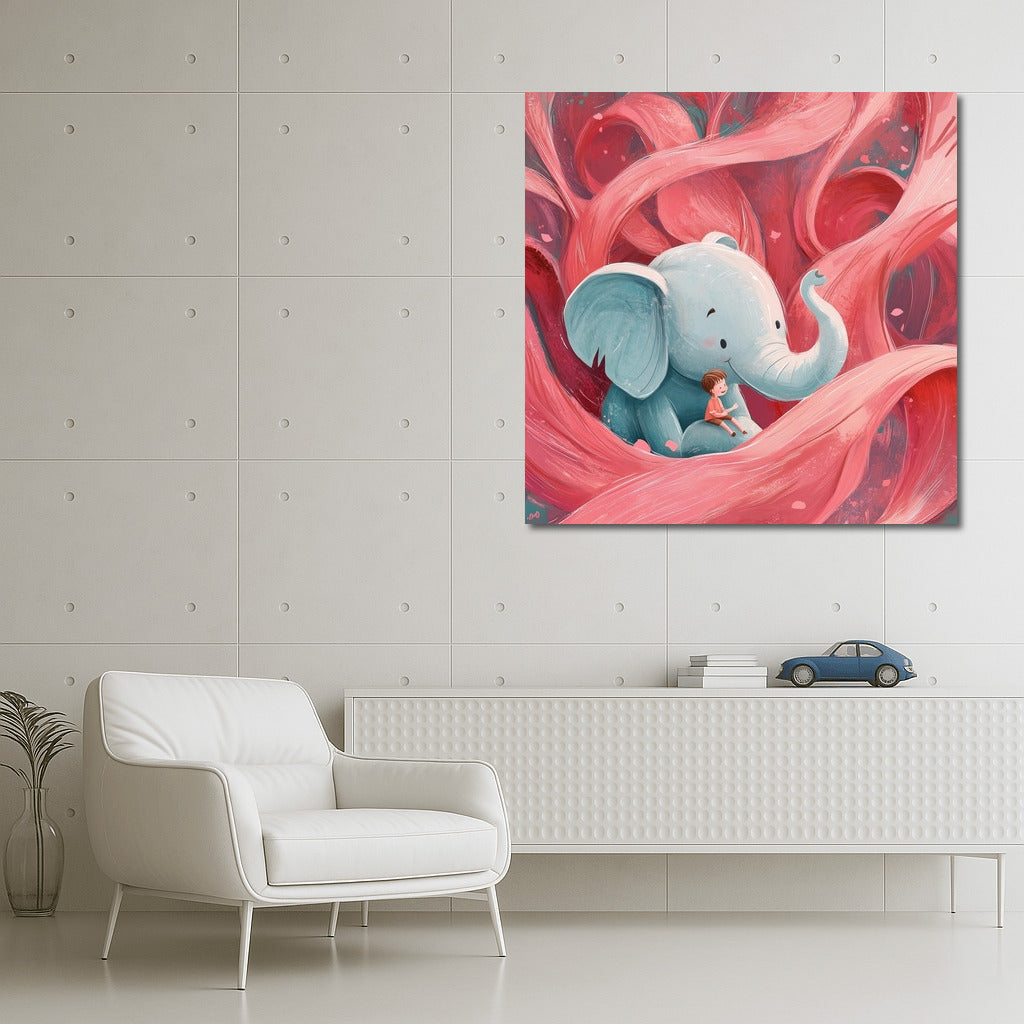 Blue Elephant in the Dance of Pink Whirlwinds