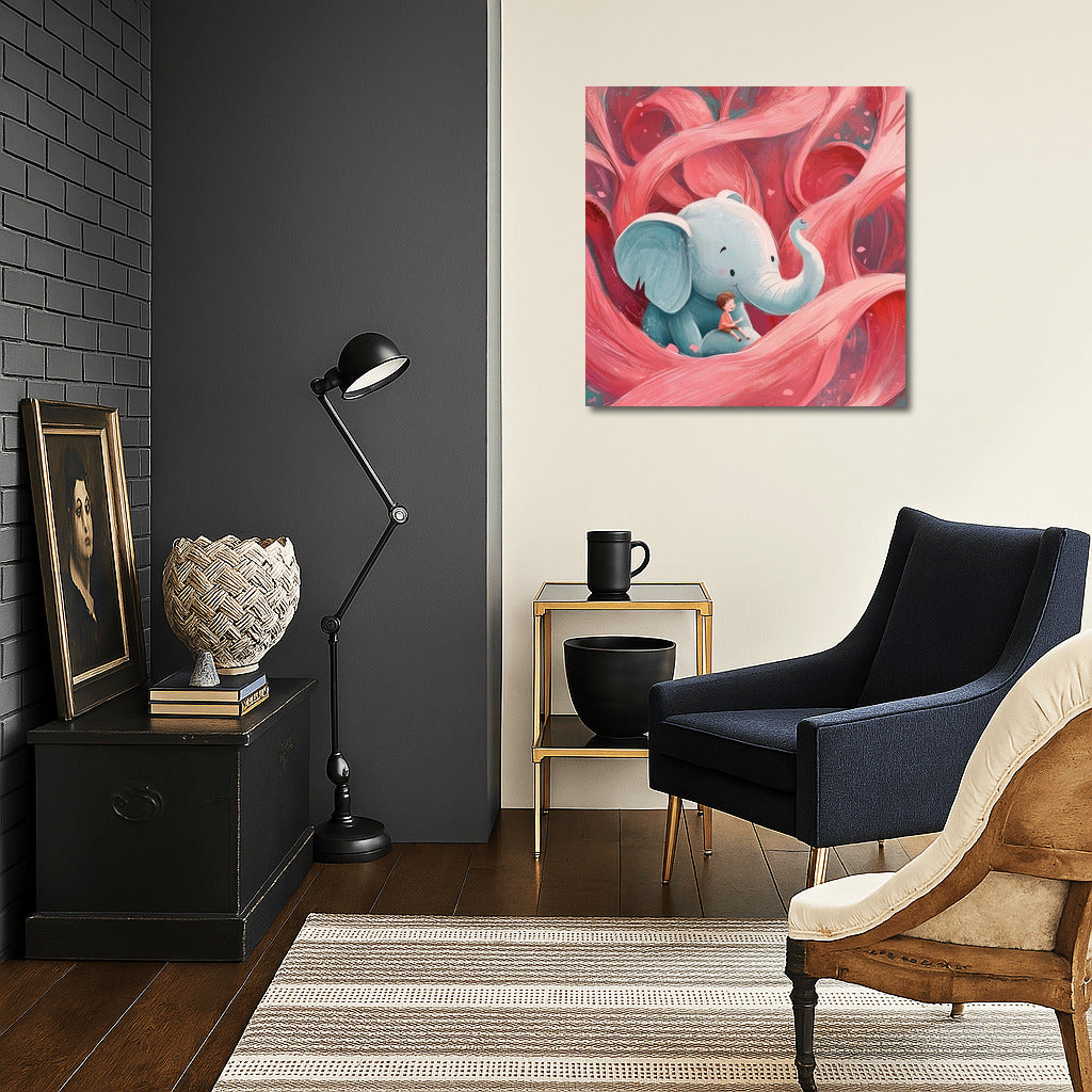 Blue Elephant in the Dance of Pink Whirlwinds