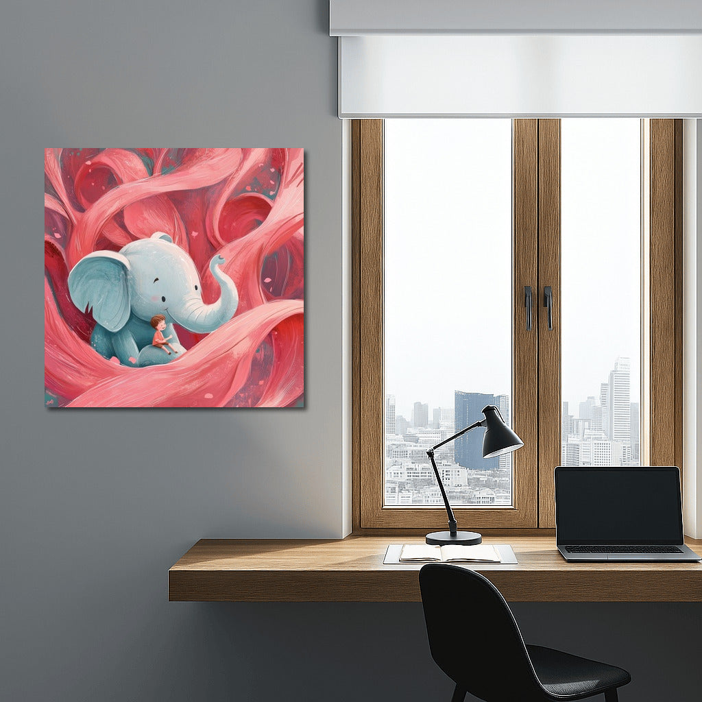Blue Elephant in the Dance of Pink Whirlwinds