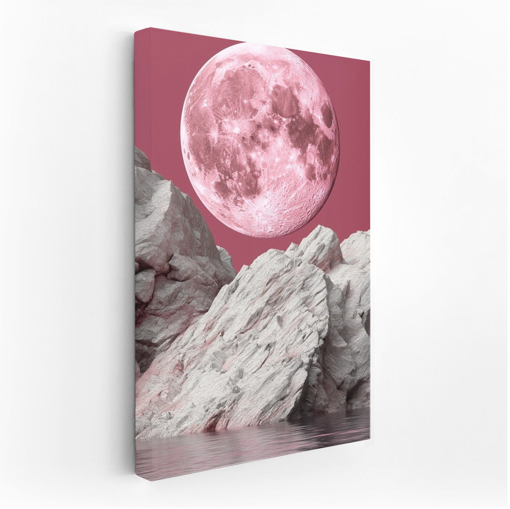 Pink Moon Shining Over Fairytale Rocks