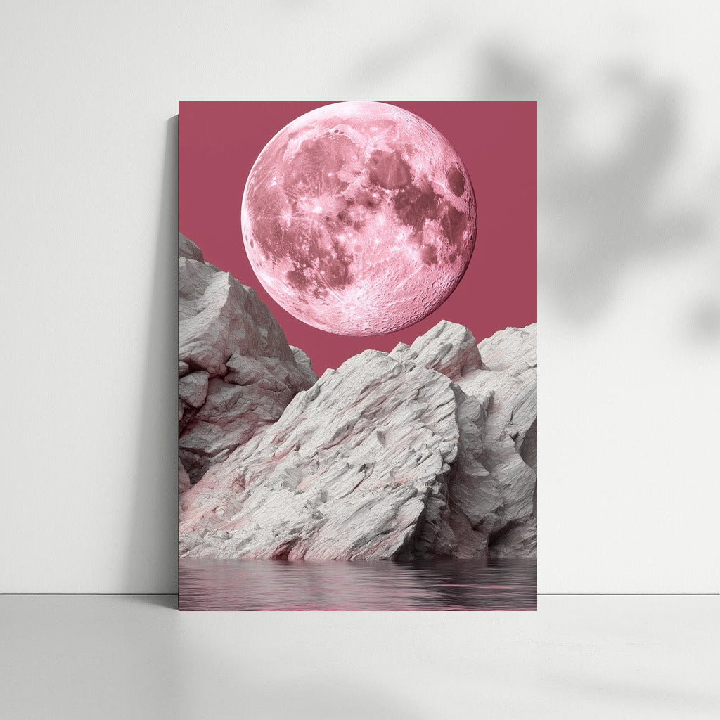 Pink Moon Shining Over Fairytale Rocks