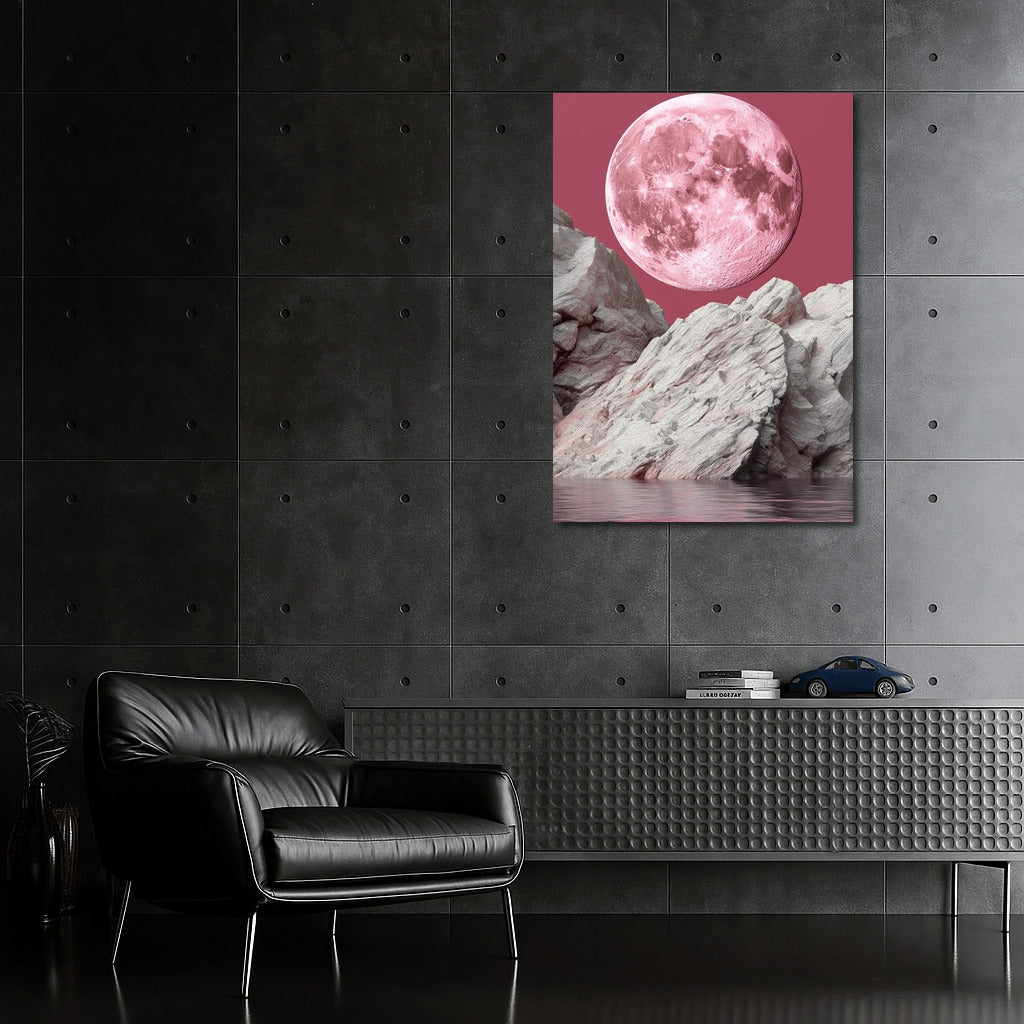 Pink Moon Shining Over Fairytale Rocks
