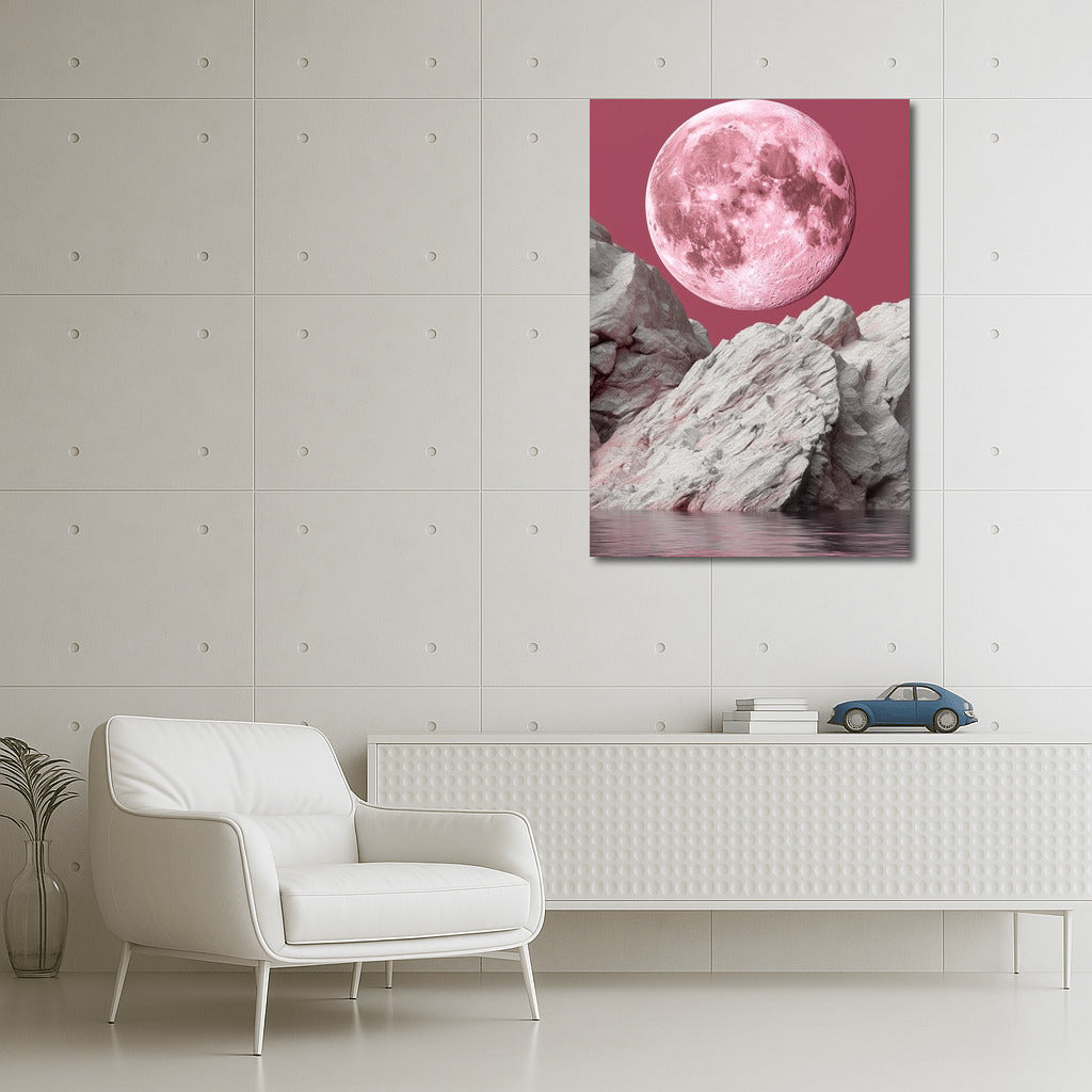 Pink Moon Shining Over Fairytale Rocks