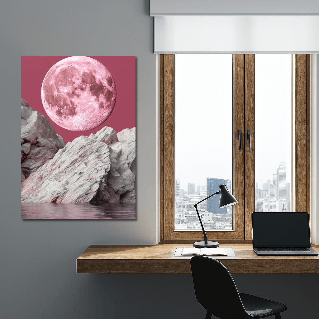 Pink Moon Shining Over Fairytale Rocks