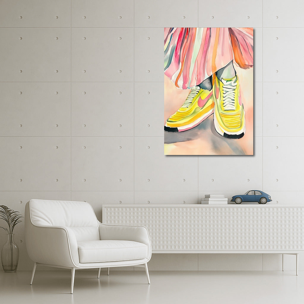 Sneakers Dance in Watercolor Waves
