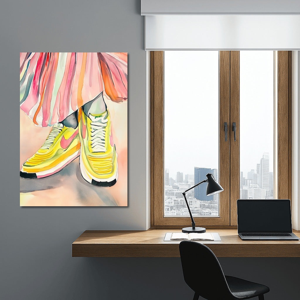 Sneakers Dance in Watercolor Waves