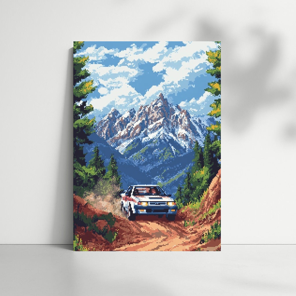 Pixel Wind of Freedom: Subaru on the Mountain Trail