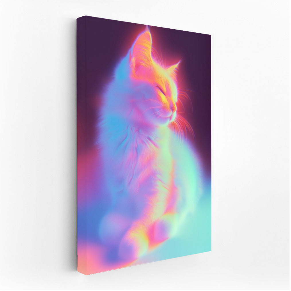 Glowing Dreamer: Cat in a Neon Embrace