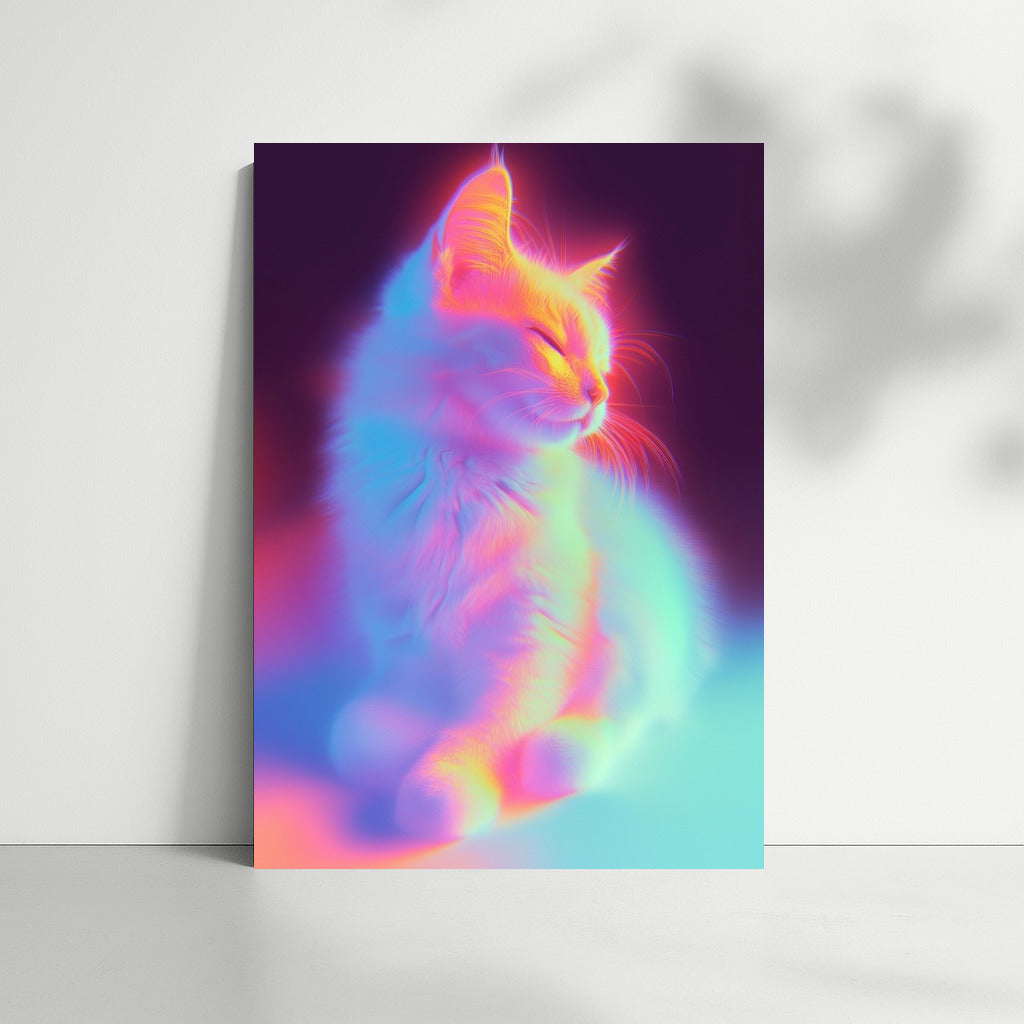 Glowing Dreamer: Cat in a Neon Embrace