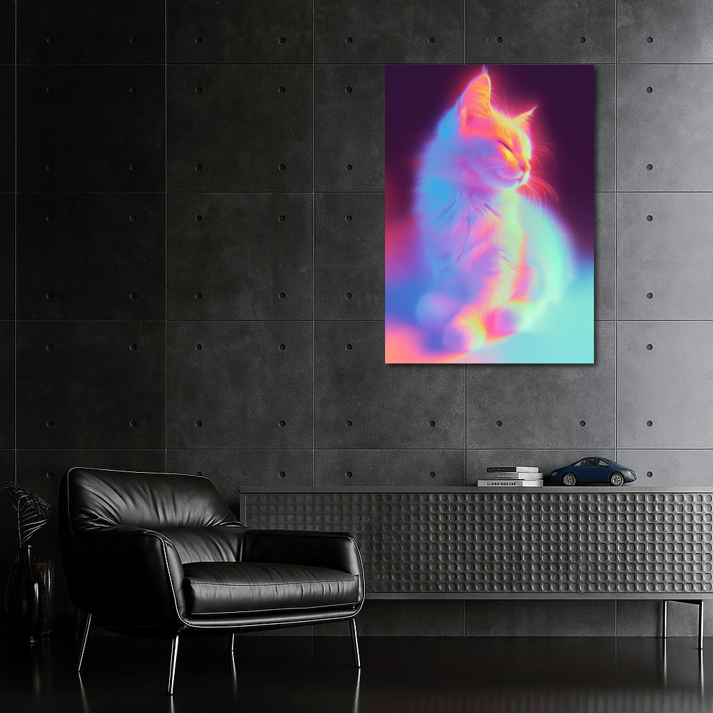 Glowing Dreamer: Cat in a Neon Embrace