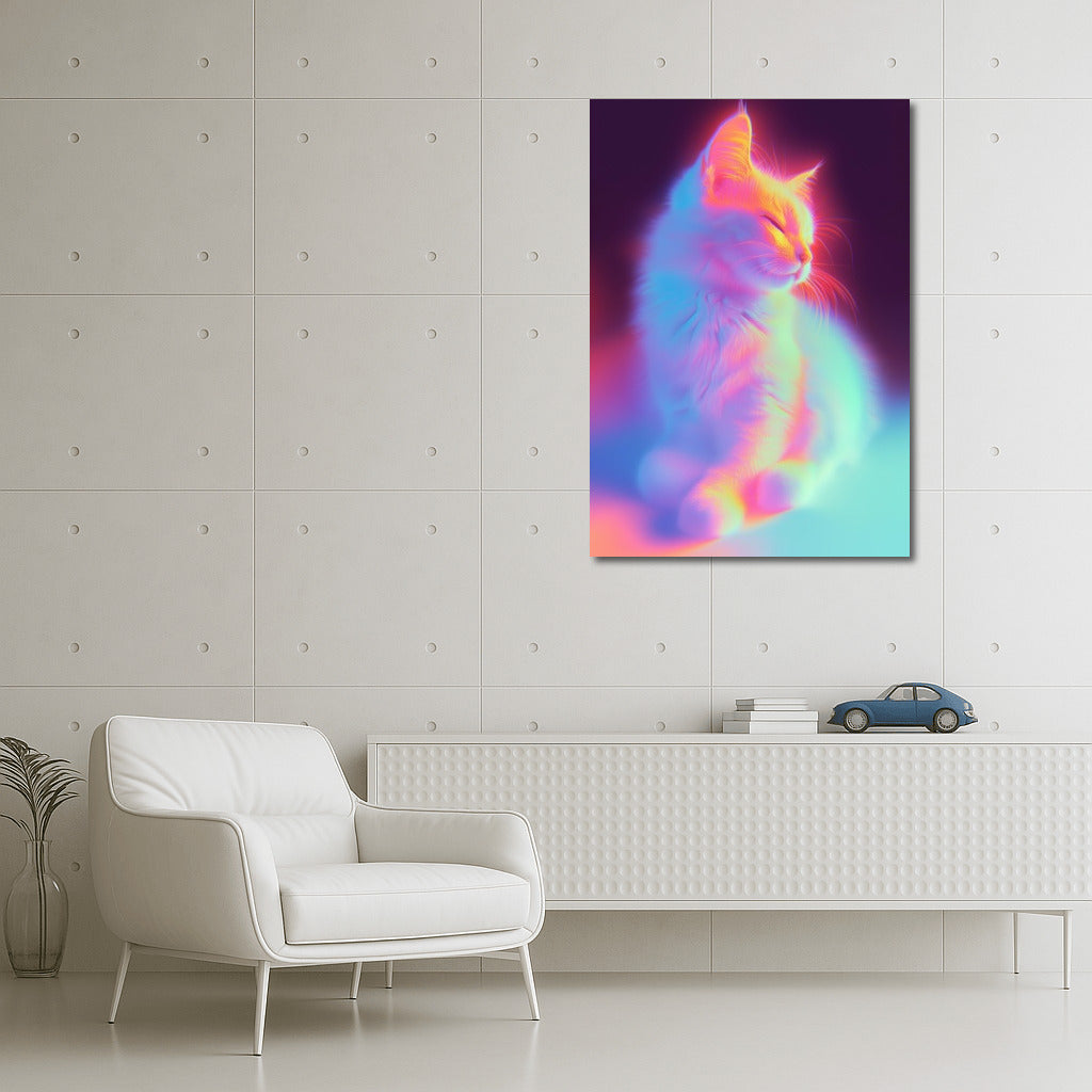 Glowing Dreamer: Cat in a Neon Embrace