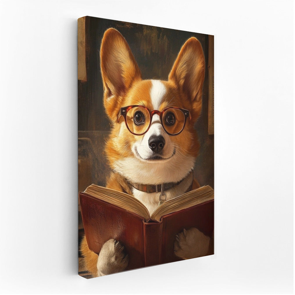Wise Corgi: Reading with Glasses