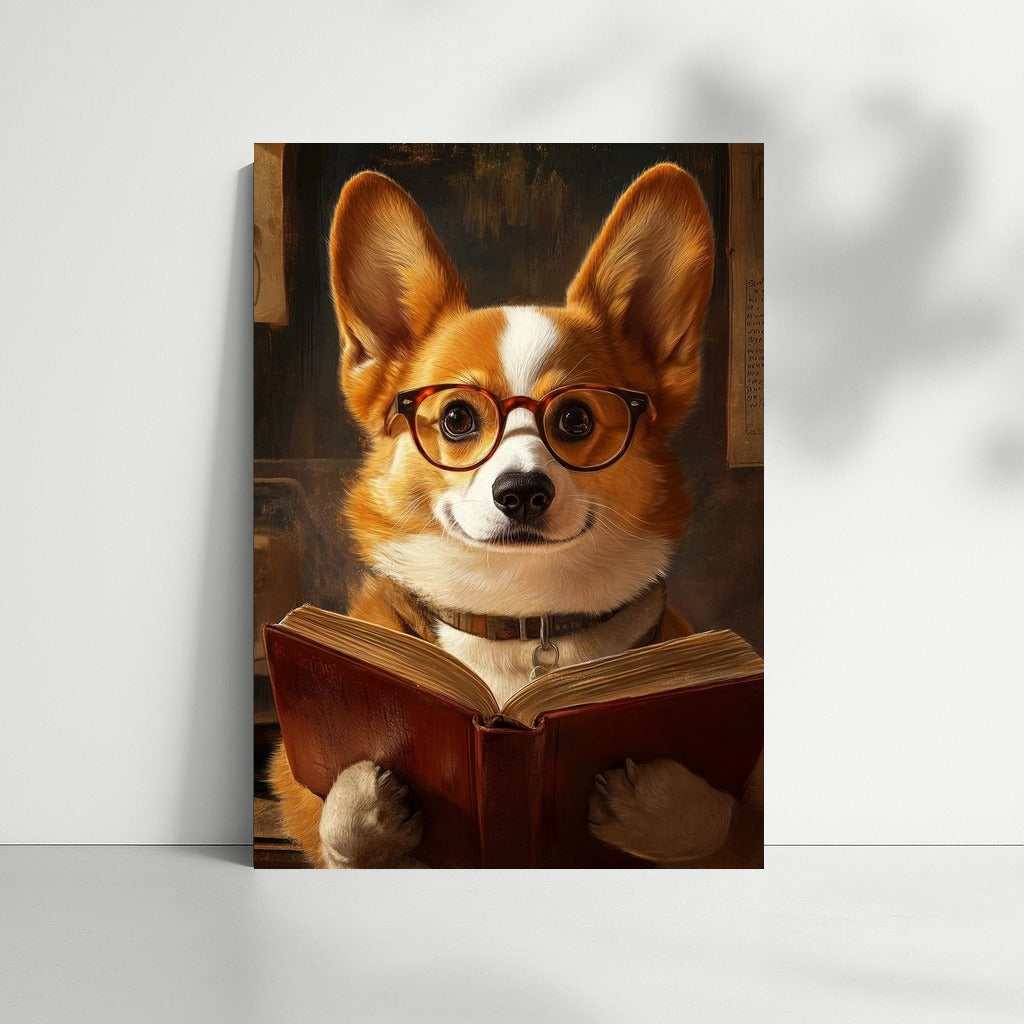 Wise Corgi: Reading with Glasses