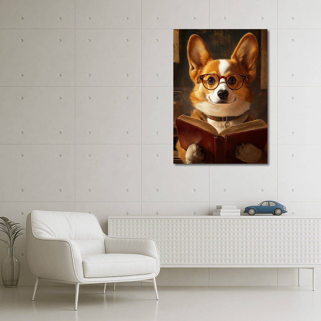 Wise Corgi: Reading with Glasses