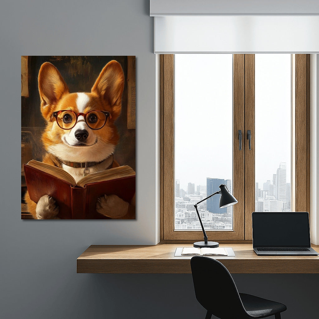 Wise Corgi: Reading with Glasses