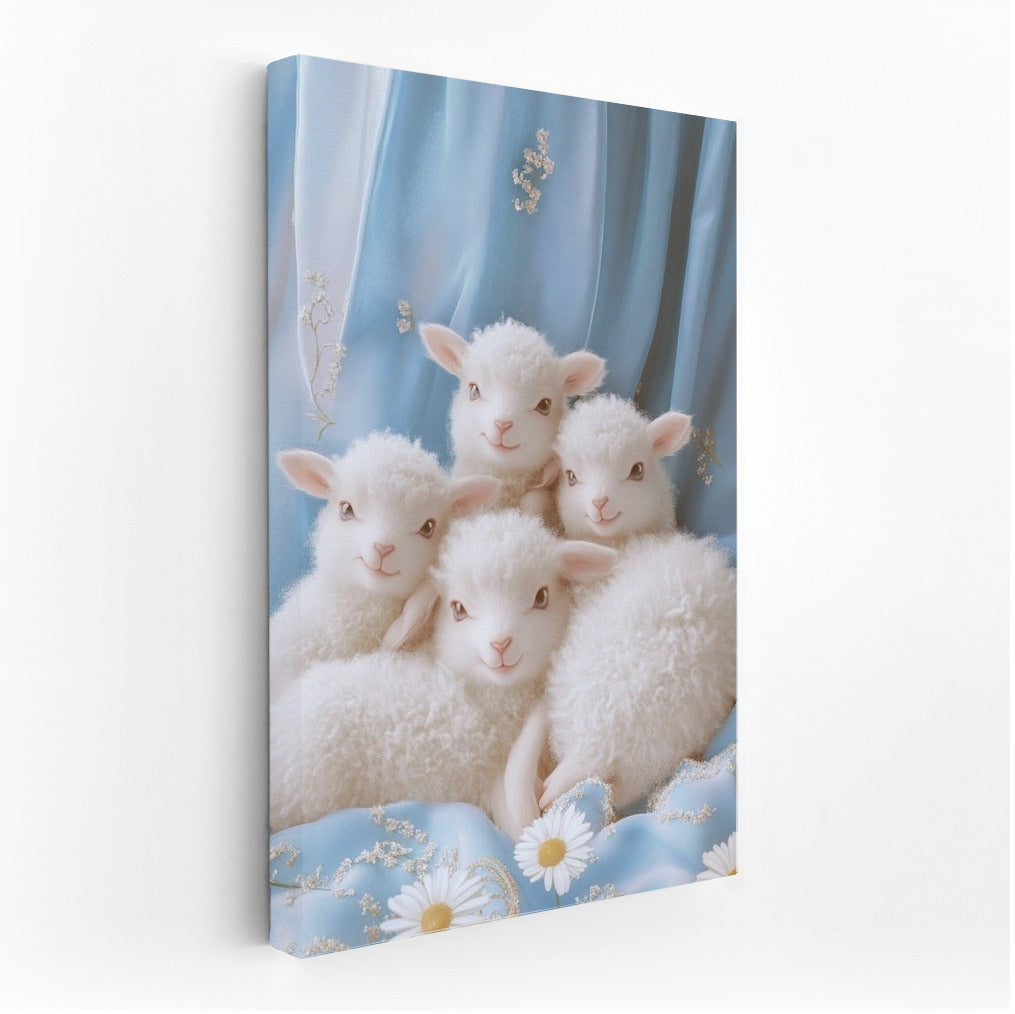 Silk Pastoral: Lambs in Blue