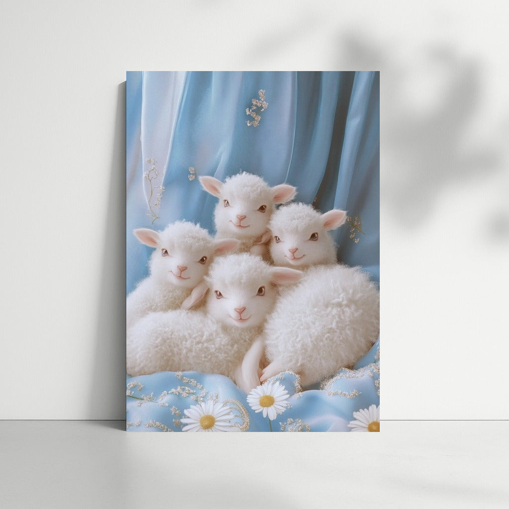 Silk Pastoral: Lambs in Blue