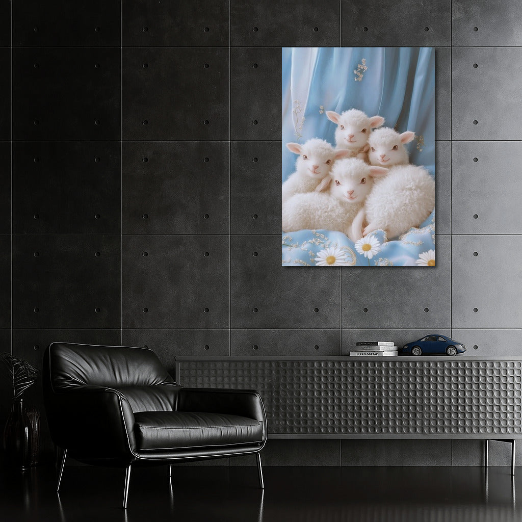 Silk Pastoral: Lambs in Blue