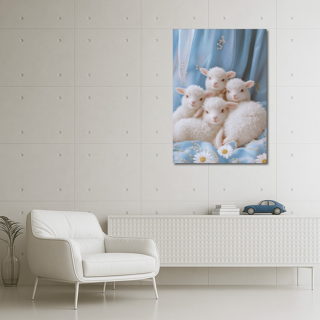Silk Pastoral: Lambs in Blue