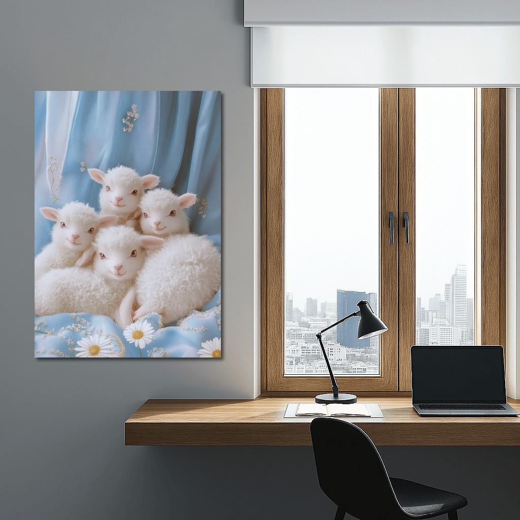 Silk Pastoral: Lambs in Blue