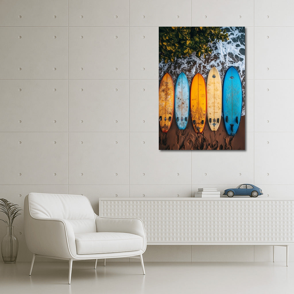 Beach Symphony: Surfboards in Waiting