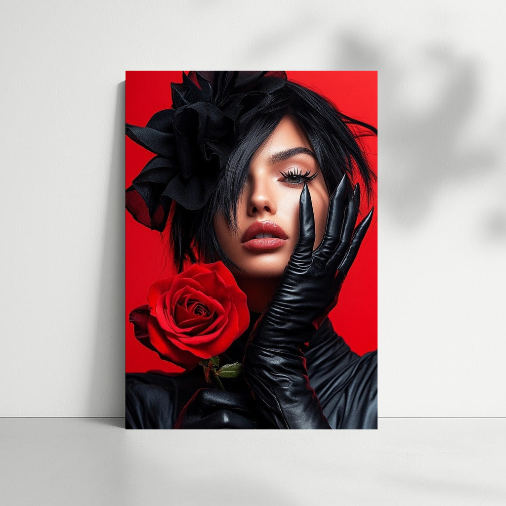 Secret in the Black Veil: Rose on a Bright Background