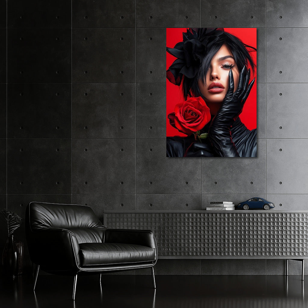 Secret in the Black Veil: Rose on a Bright Background