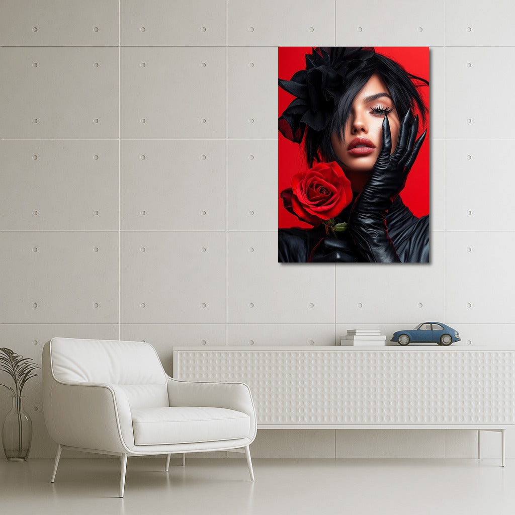 Secret in the Black Veil: Rose on a Bright Background