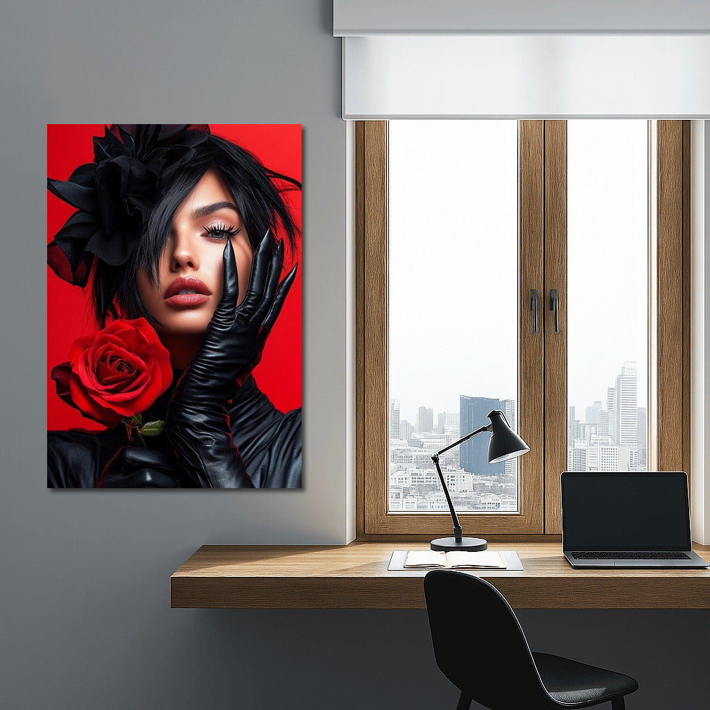 Secret in the Black Veil: Rose on a Bright Background