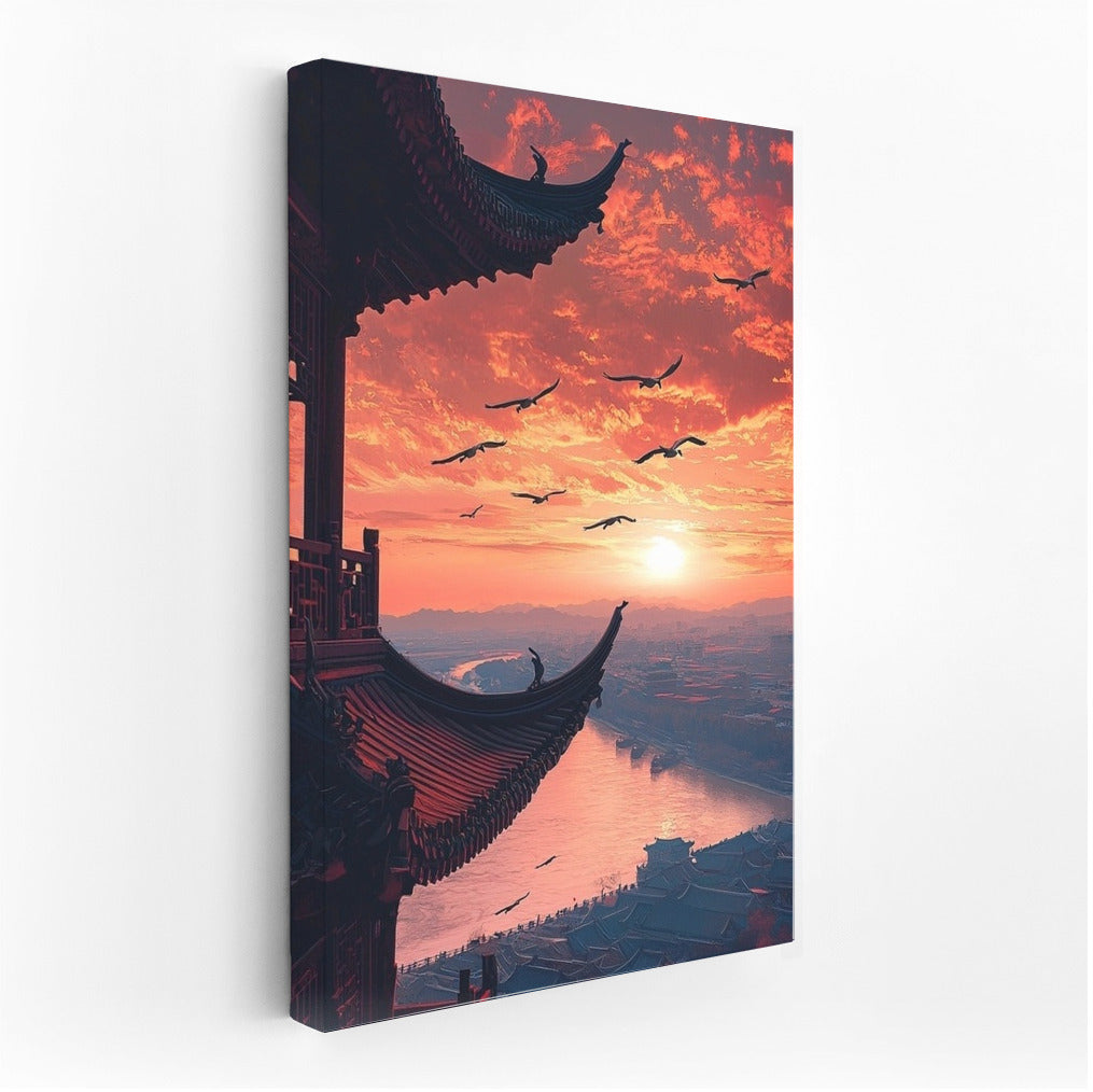 Dance of sunset wings over the city