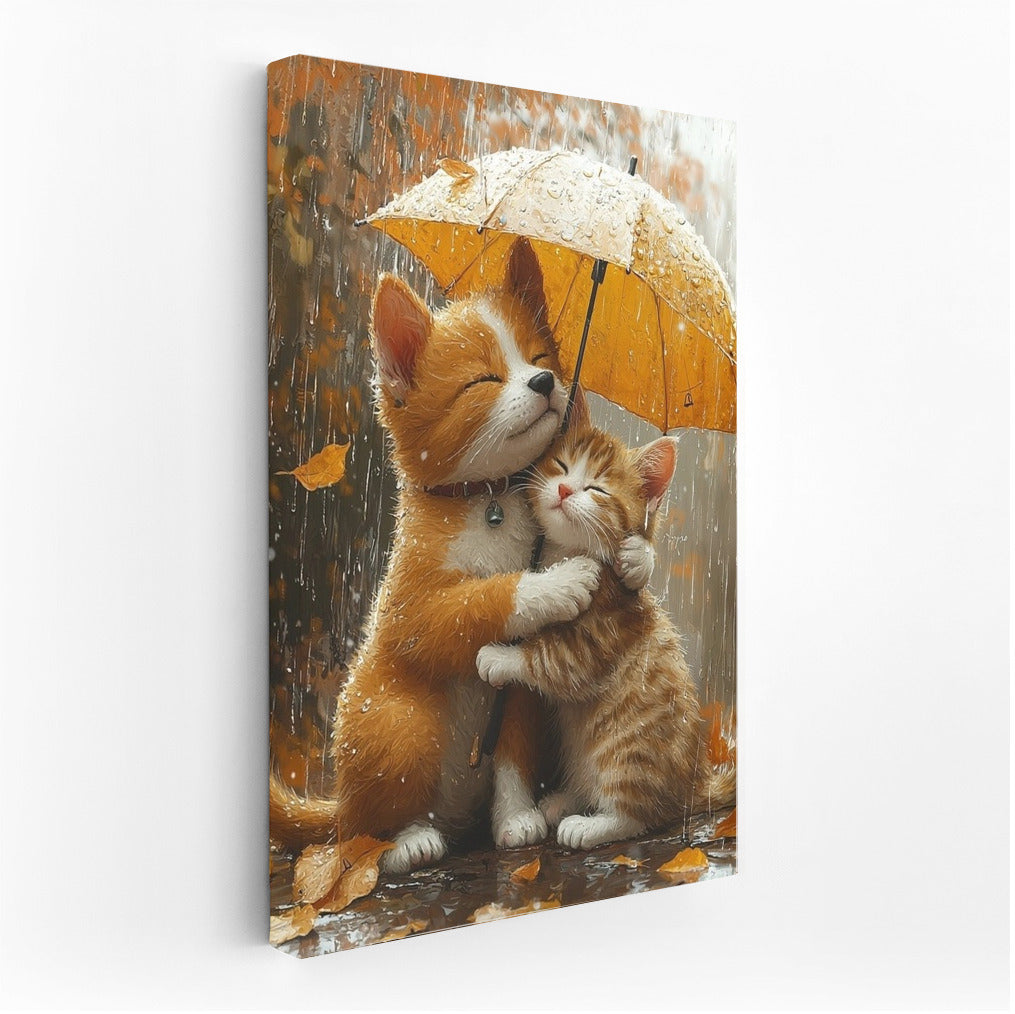 Rainy hugs under a sunny umbrella