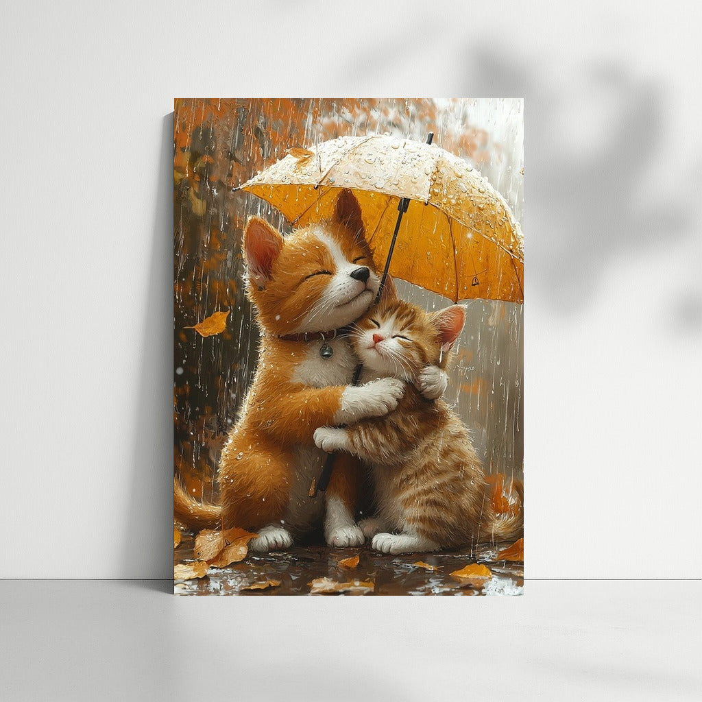 Rainy hugs under a sunny umbrella