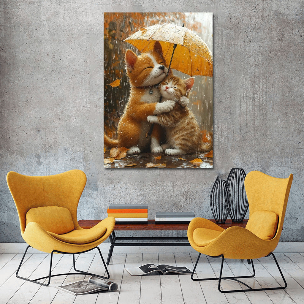 Rainy hugs under a sunny umbrella