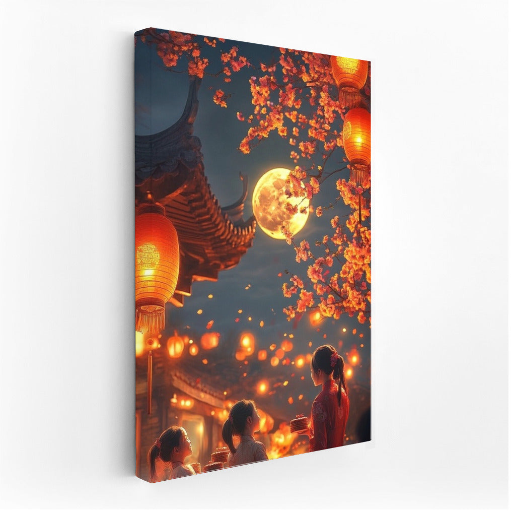 Light of lanterns in the moonlit garden