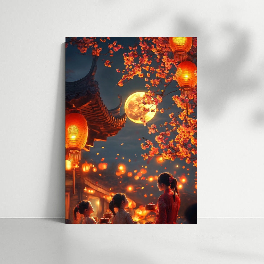 Light of lanterns in the moonlit garden